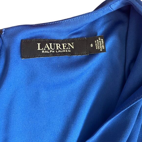 Lauren Ralph Lauren Rosslyn Twisted Front Balloon Long Sleeve Dress Royal Blue 6 - Picture 5 of 8